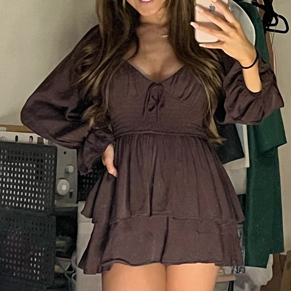 Brown Long Sleeve romper dress